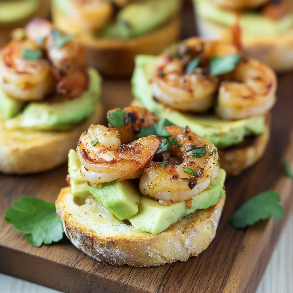 Garlic Shrimp Crostini with Avocado
