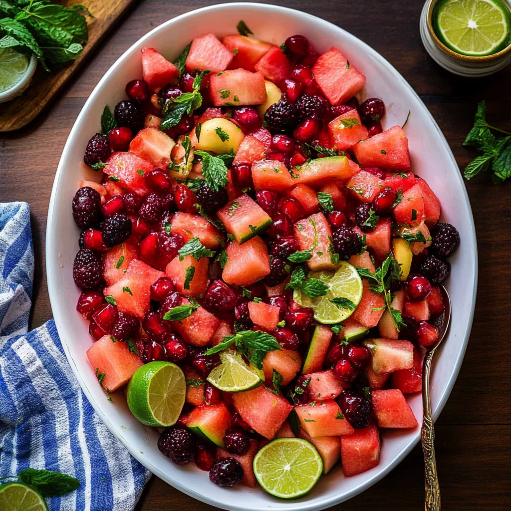 Watermelon Fruit Salad with Lime Mint Dressing