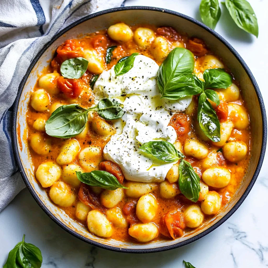 30 Minute Creamy Tomato Gnocchi with Burrata