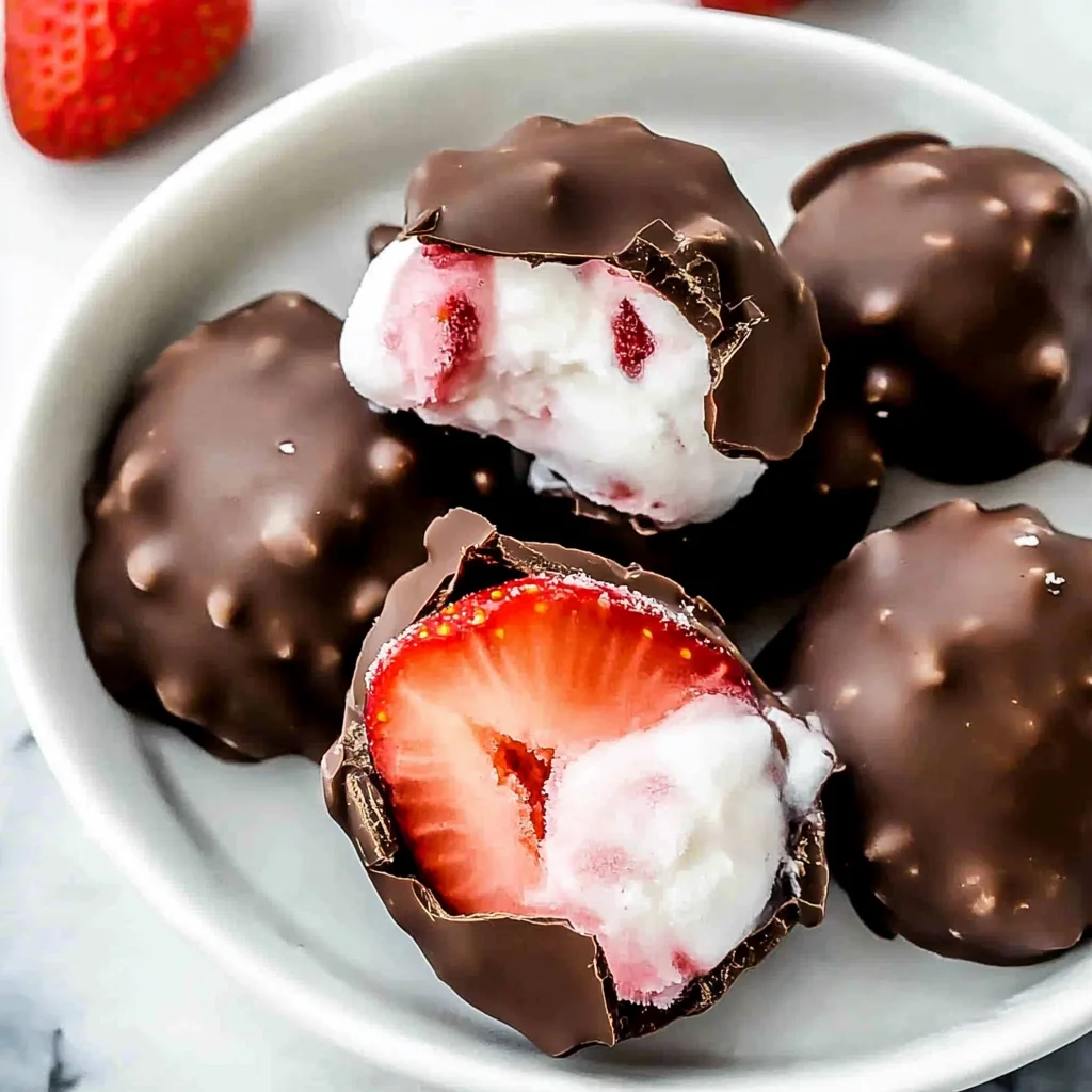Chocolate Strawberry Frozen Yogurt Bites