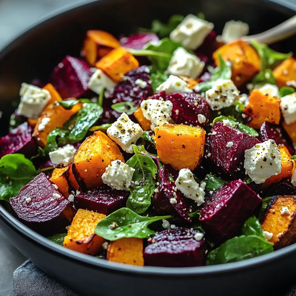 Creamy Roasted Beet Salad with Sweet Potato & Feta