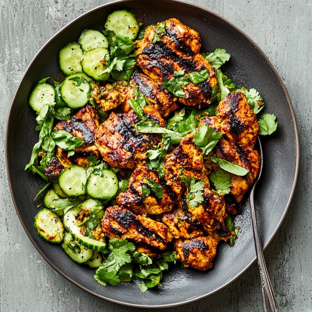 Grilled Curry Chicken with Smashed Cucumber Salad