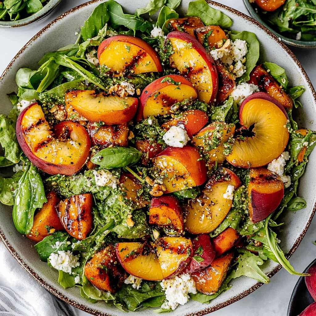 Grilled Peach Salad with Basil Vinaigrette