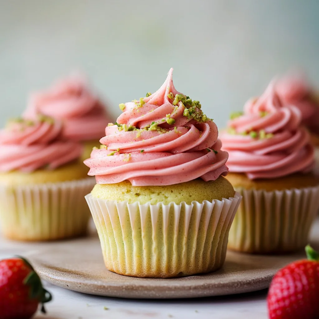 Pistachio Cupcakes with Strawberry Buttercream
