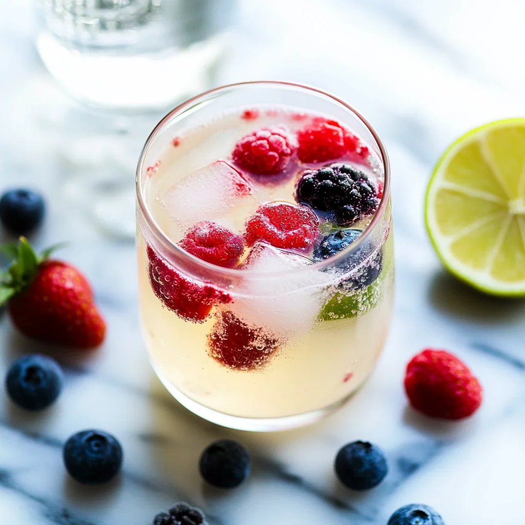 Sparkling Lemon Lime Refresher with Berry Ice Cubes