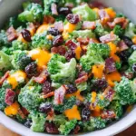 Broccoli Turkey Bacon Salad with Raisins and Cheddar Cheese