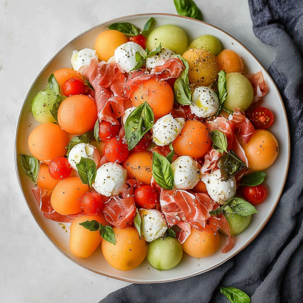 Caprese Melon Salad with Prosciutto and Mozzarella