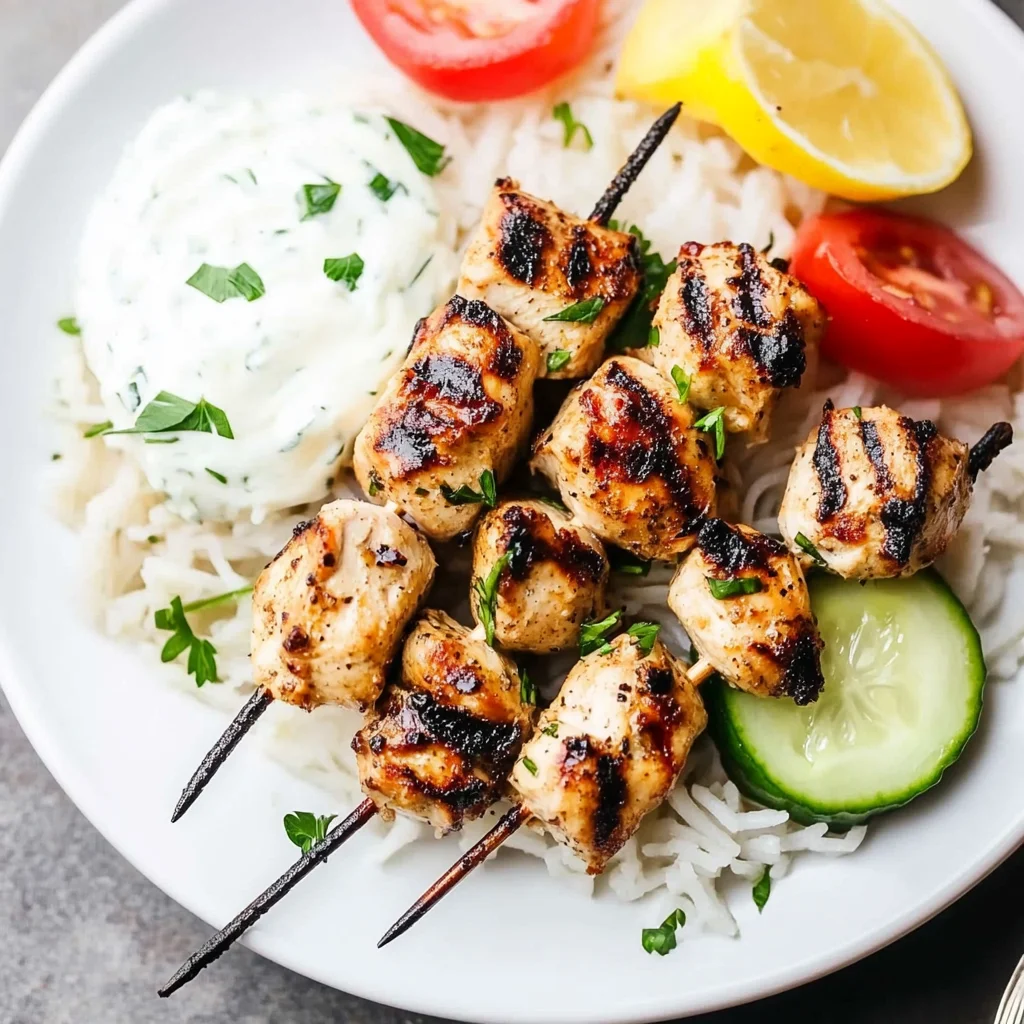 Grilled Chicken Kabobs with Cucumber Yogurt Sauce