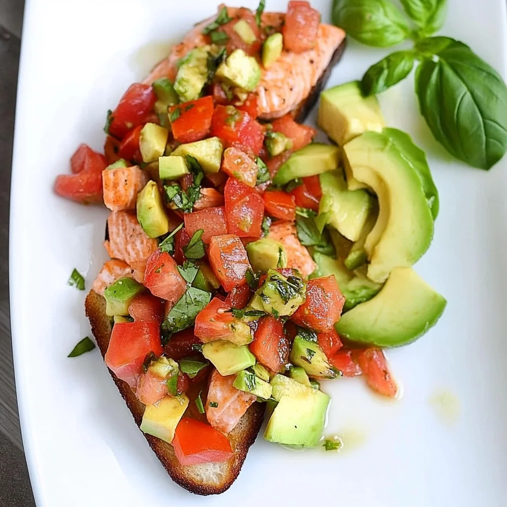 Grilled Salmon Bruschetta with Avocado