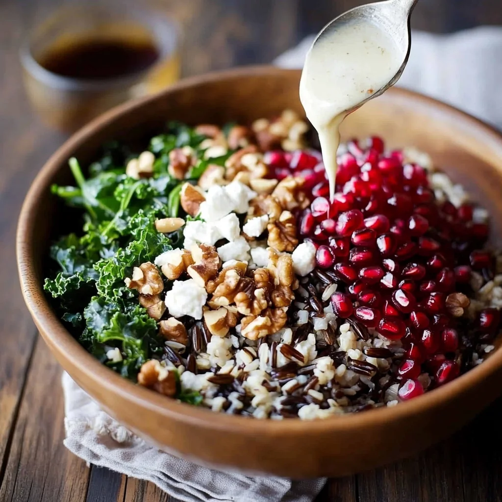Pomegranate, Kale, and Wild Rice Salad with Walnuts and Feta