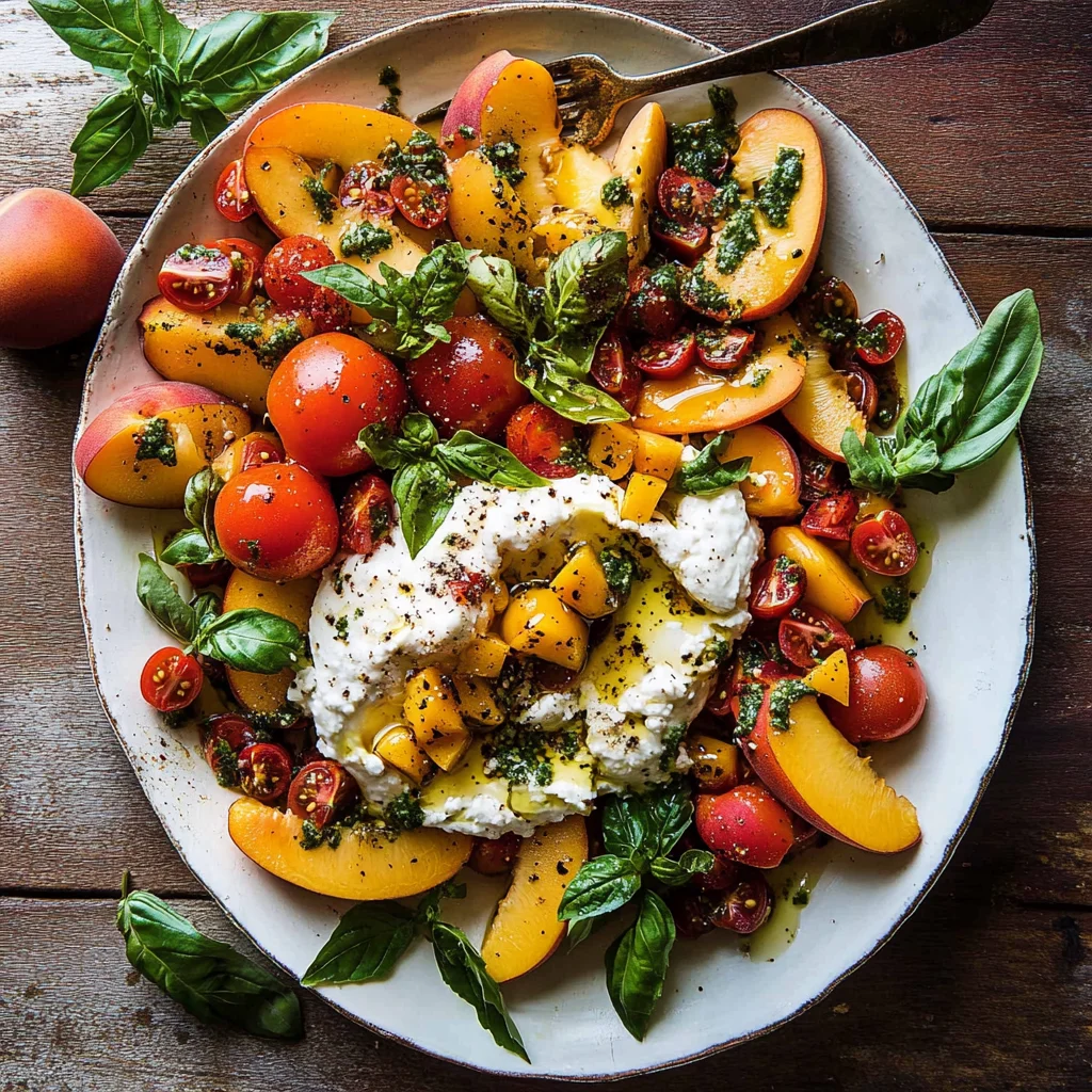 Tomato, Peach, and Burrata Salad