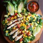 Grilled Romaine, Corn and Chicken Salad with Salsa Dressing