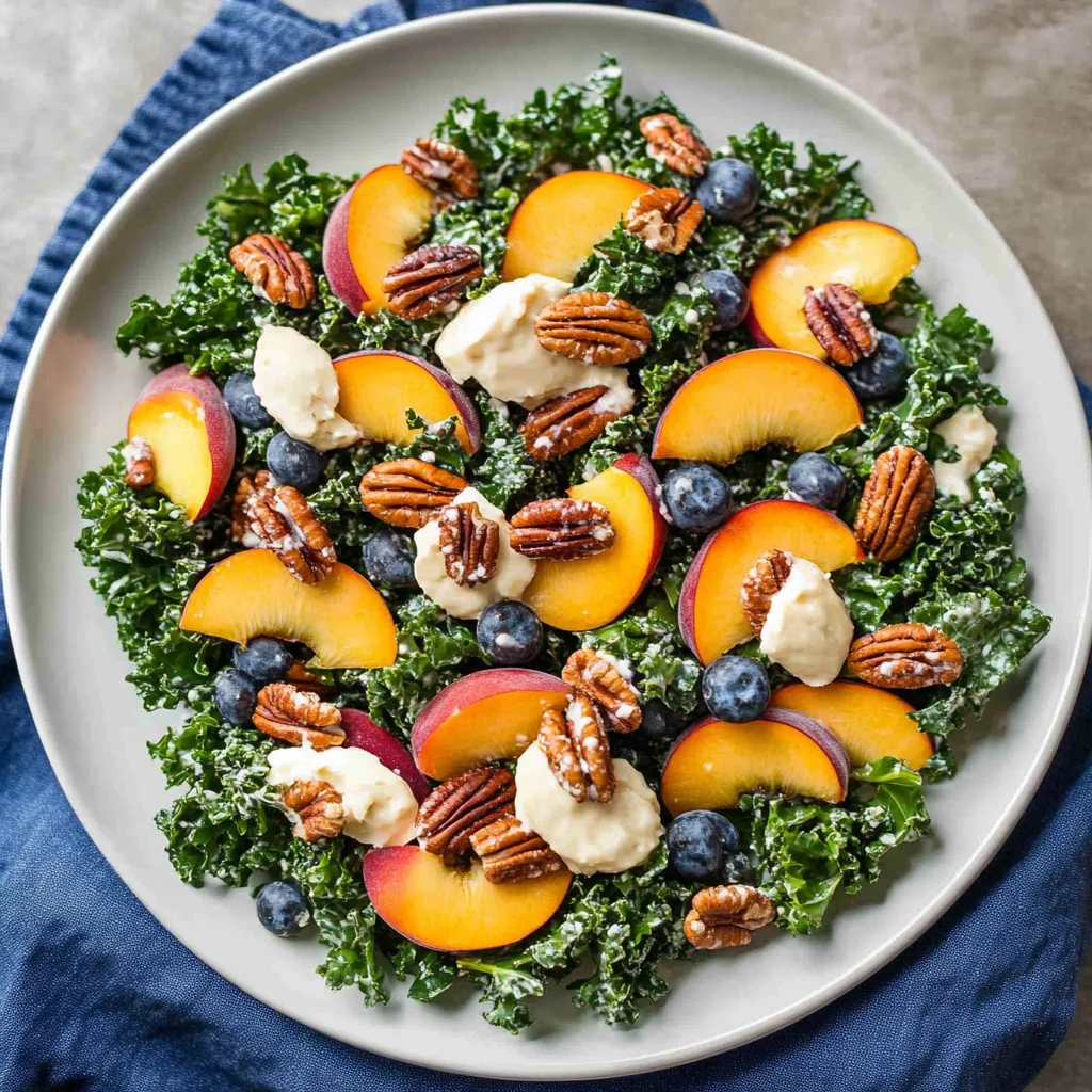 Summer Kale Salad with Peaches and Candied Pecans