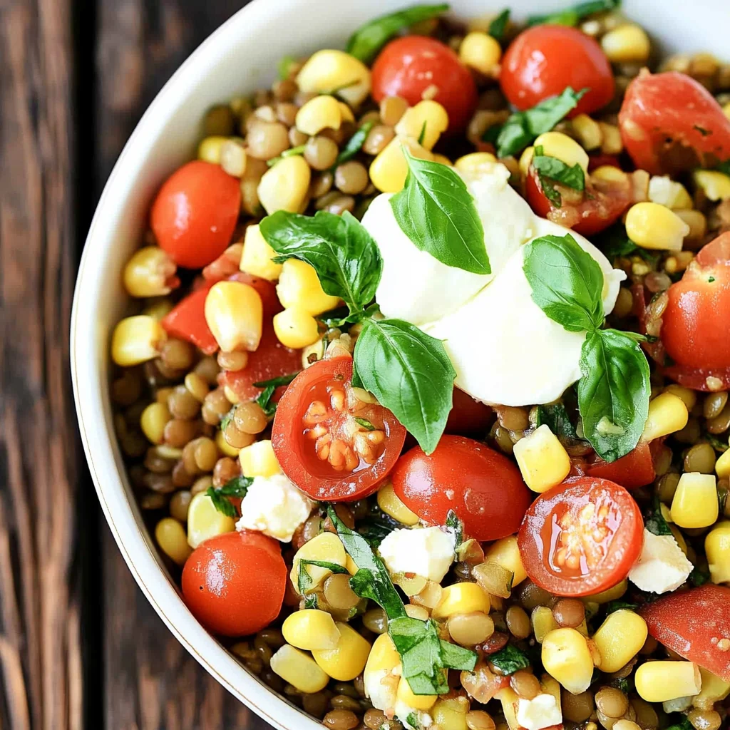 Summer Lentil Salad with Corn, Tomatoes, Mozzarella & Basil