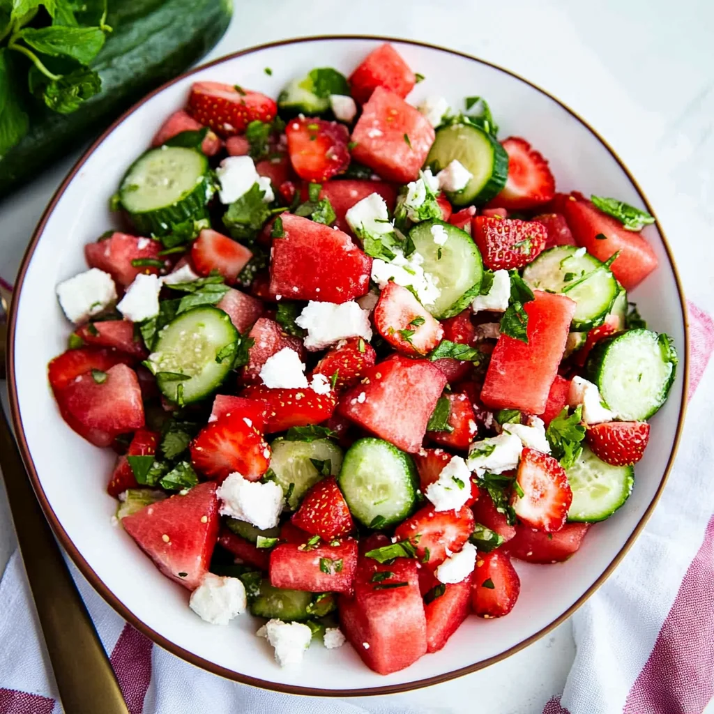 Watermelon Strawberry Cucumber Salad