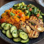 Colorful Chicken Veggie Plate with Carrot Rice & Salad