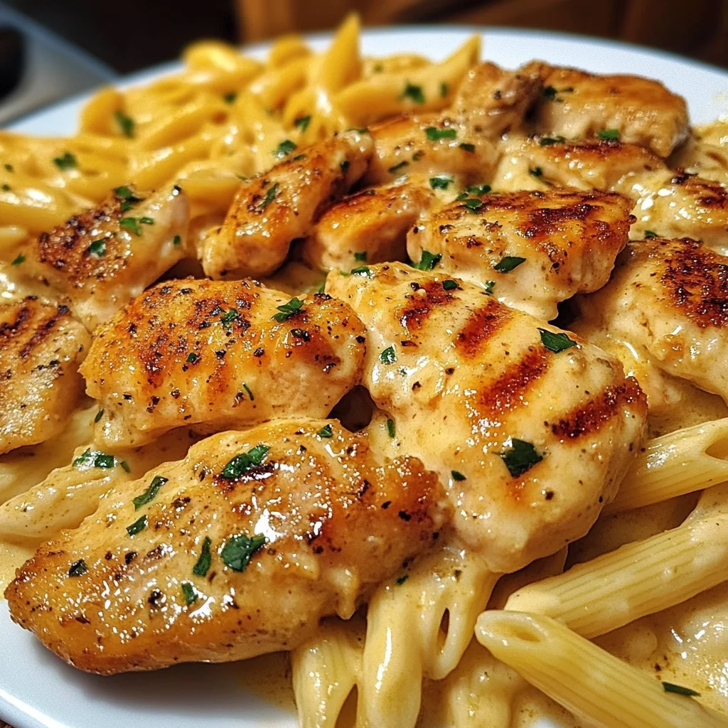 Creamy Garlic Butter Chicken with Cheesy Penne and Parmesan Sauce