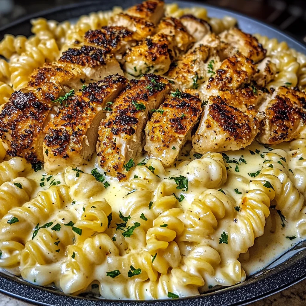 Garlic Parmesan Chicken with Velveeta Rotini Alfredo