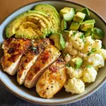 Pan-Seared Chicken with Steamed Cauliflower & Avocado Bowl