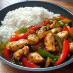 Pepper Chicken Stir-Fry with Fluffy Rice