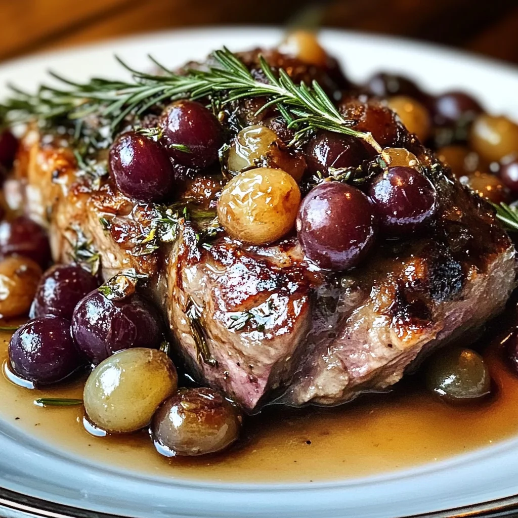 Slow-Roasted Lamb Shoulder with Rosemary, Garlic Cream & Caramelized Grapes