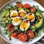 Avocado Arugula Salad with Jammy Eggs & Creamy Balsamic Drizzle