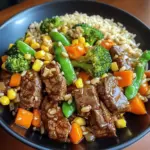 Beef Stir-Fry with Vegetables and Fried Rice