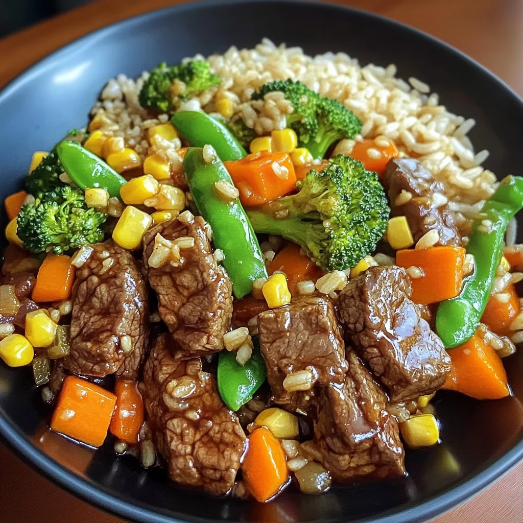 Beef Stir-Fry with Vegetables and Fried Rice