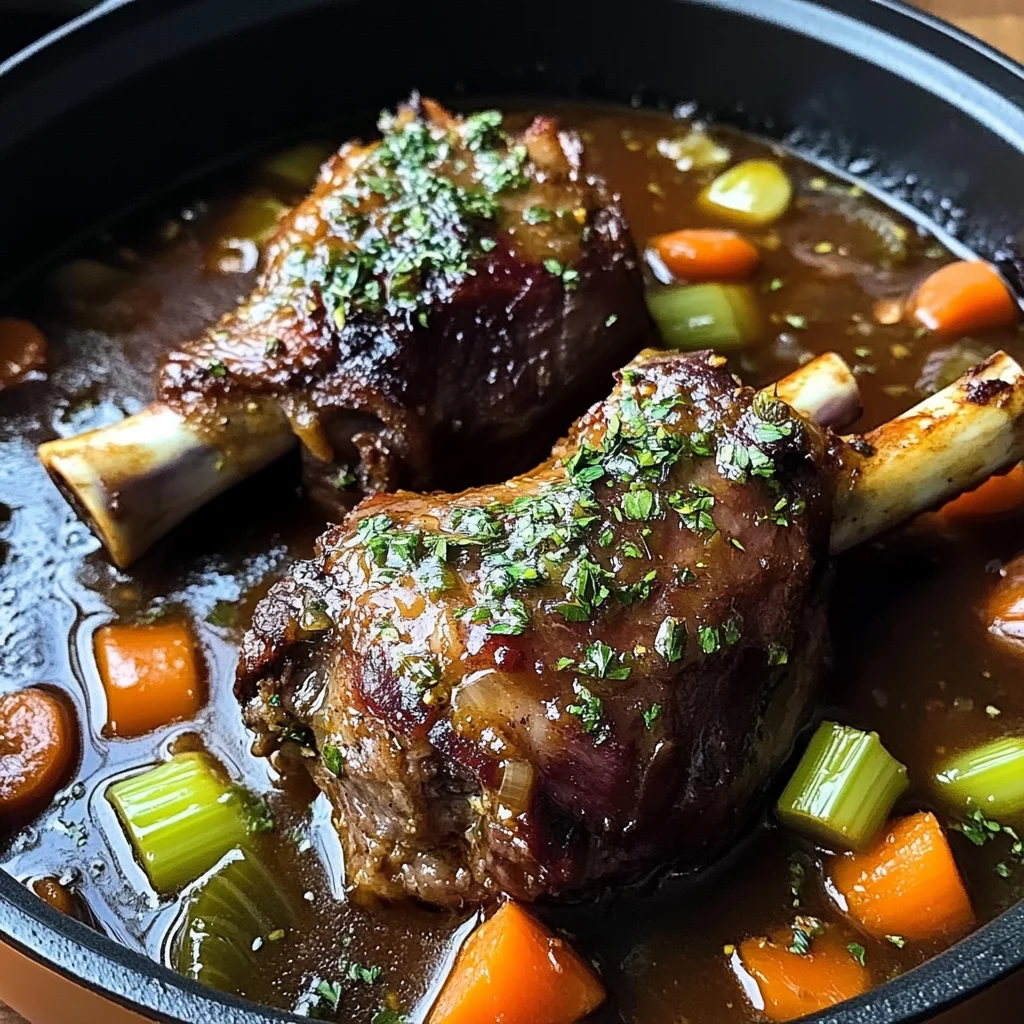 Braised Lamb Shanks with Aromatic Herb Gravy and Root Vegetables
