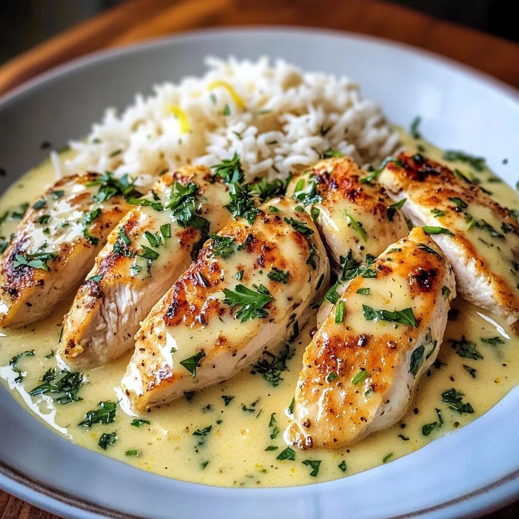 Creamy Lemon Garlic Chicken with Herb Rice