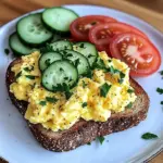 Creamy Scrambled Egg Toast with Fresh Cucumber & Tomato Slices