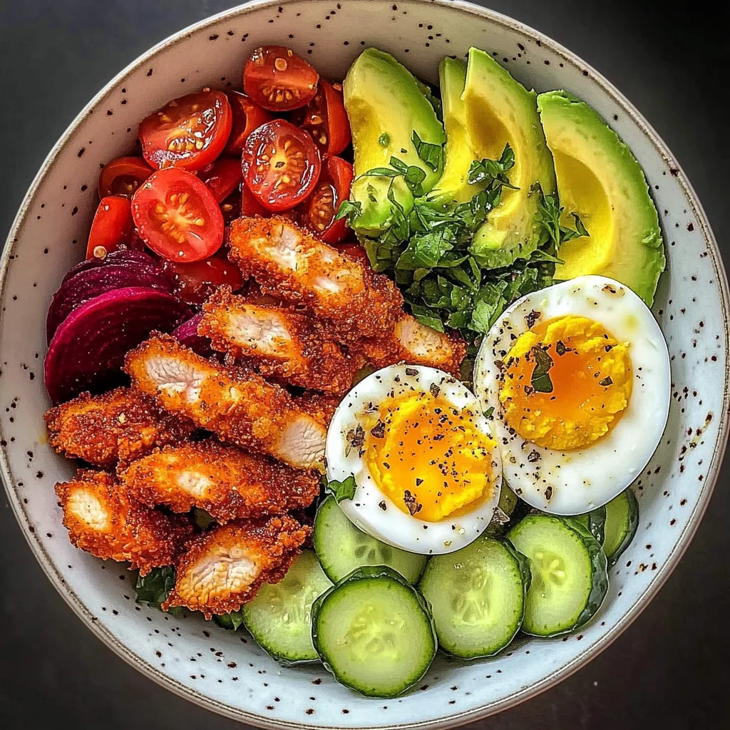 Crispy Chicken & Veggie Power Bowl with Avocado & Egg