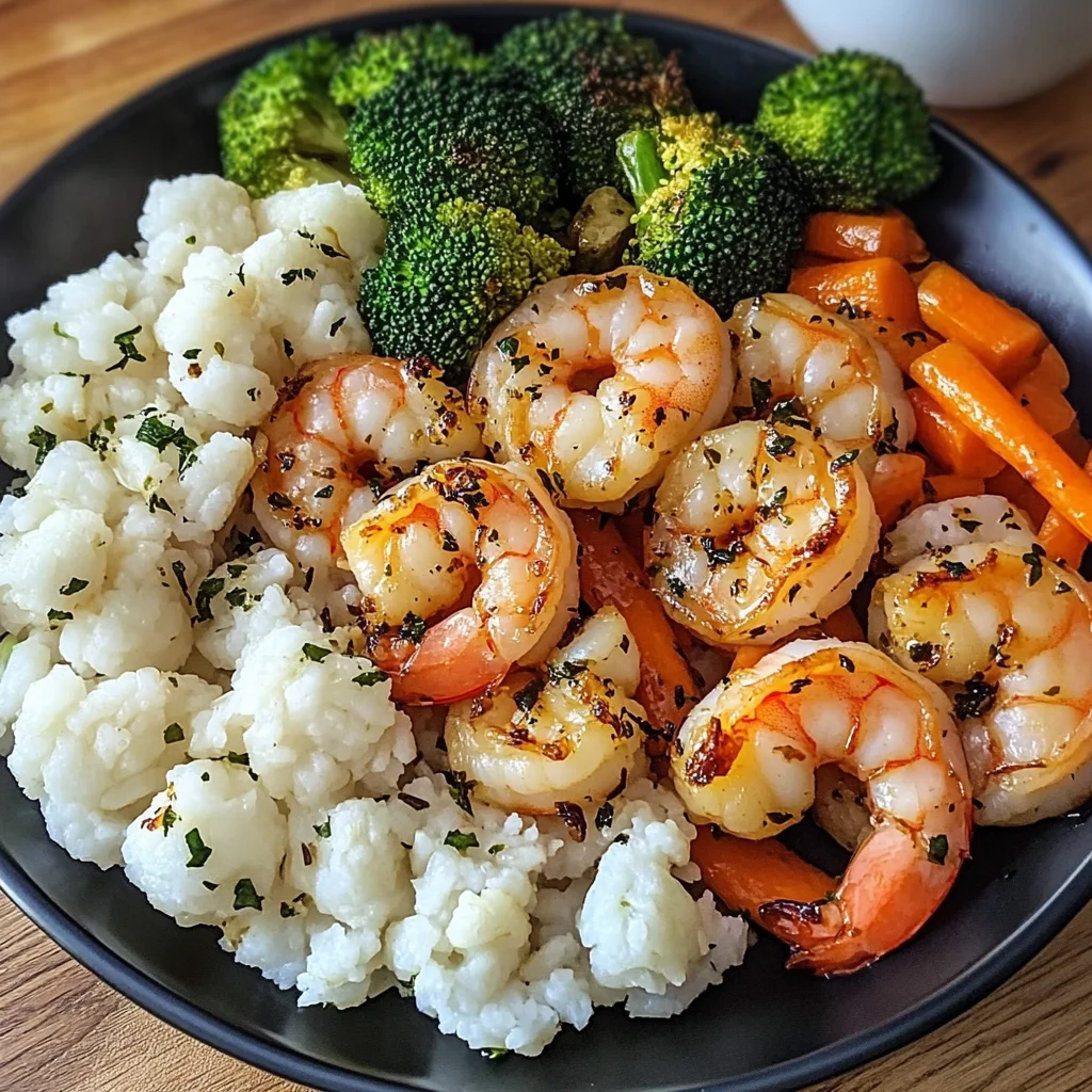 Garlic Butter Shrimp with Steamed Rice & Mixed Vegetables