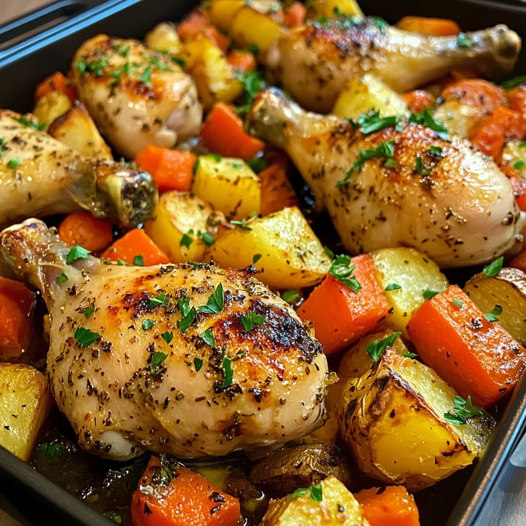 Garlic Herb Chicken Drumsticks with Roasted Veggies