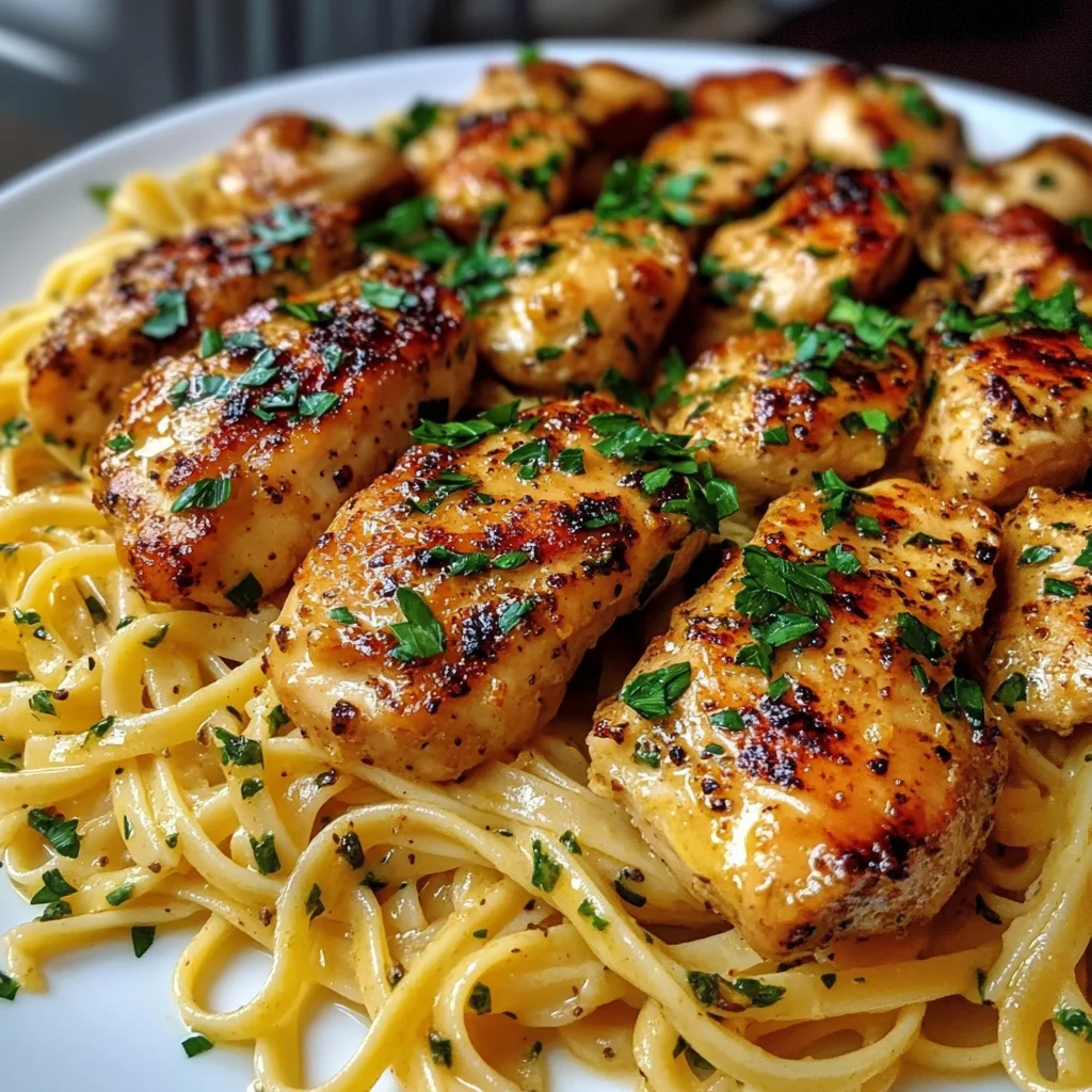Golden Garlic Butter Chicken with Creamy Linguine