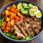 Grilled Chicken Salad Bowl with Sweet Potato Rounds & Eggs