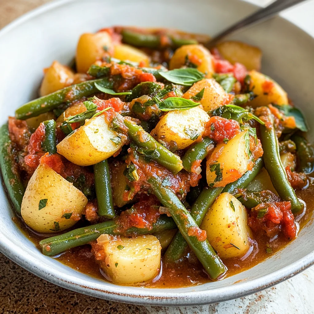 Mediterranean Braised Green Beans with Potatoes and Basil