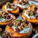Roasted Sweet Potato Rounds with Herbed Ricotta, Walnuts, and Cranberries