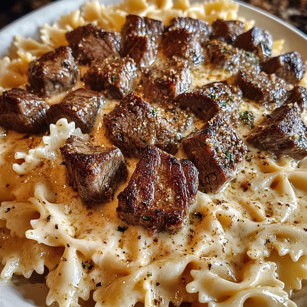 Cajun Steak Tips with Cheesy Parmesan Bowtie Pasta
