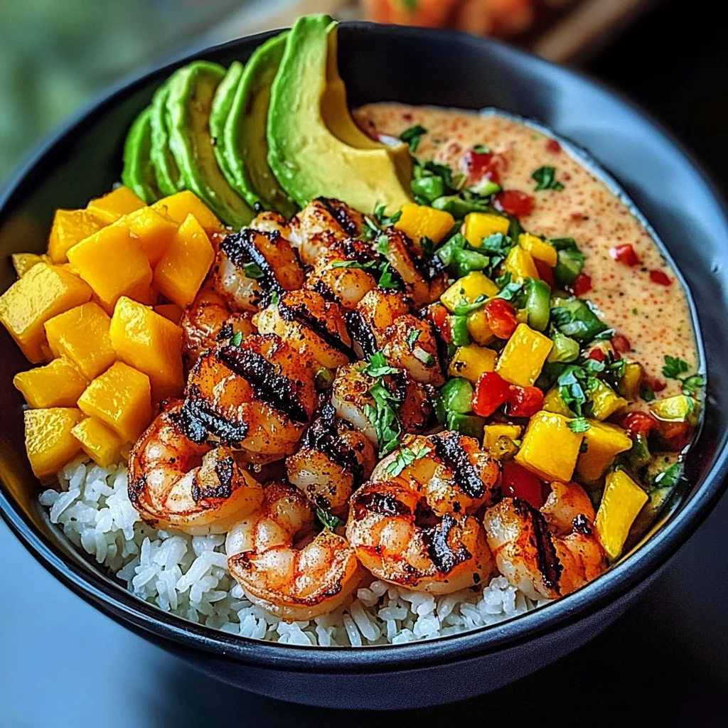 Shrimp and Avocado Bowls with Mango Salsa & Lime-Chili Sauce
