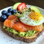 Smoked Salmon & Avocado Breakfast Toast with Fresh Fruit