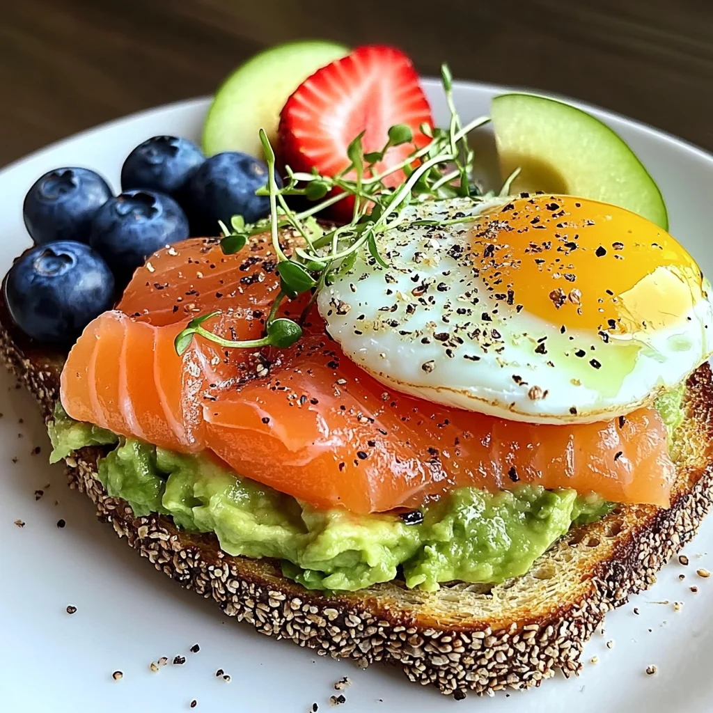 Smoked Salmon & Avocado Breakfast Toast with Fresh Fruit