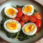 Boiled Eggs with Sautéed Cherry Tomatoes & Spinach