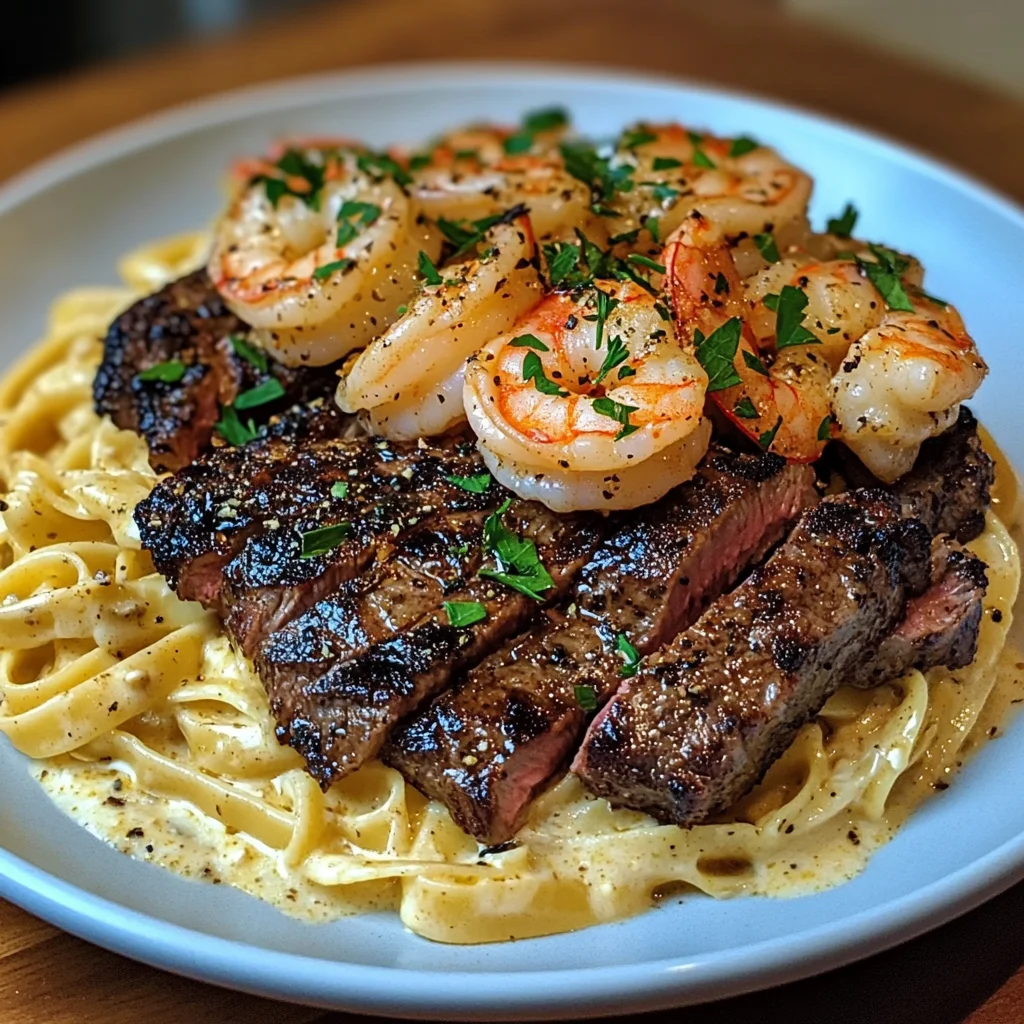 Creamy Cajun Steak and Shrimp Alfredo