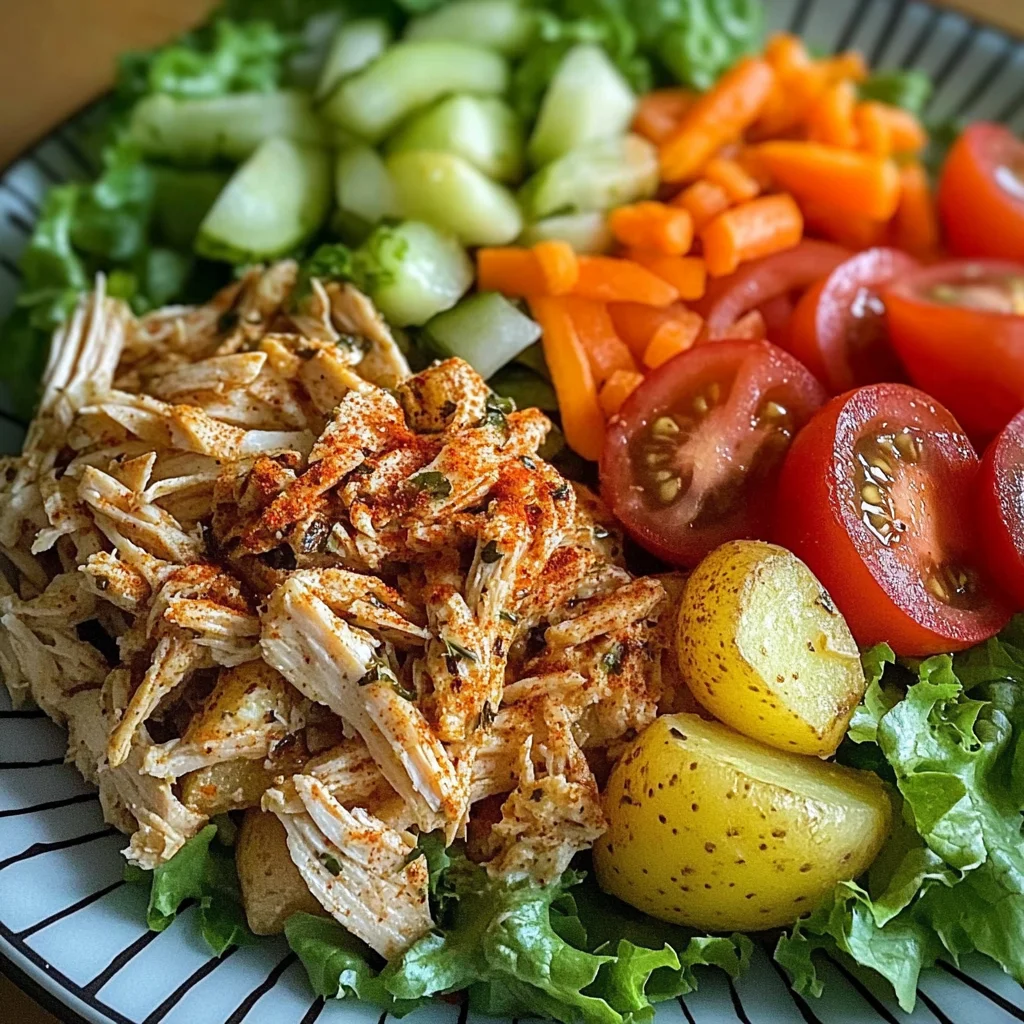 Herbed Potatoes with Shredded Chicken & Fresh Salad