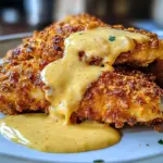 Savory Pretzel Chicken with Mustard-Cheddar Sauce Delight