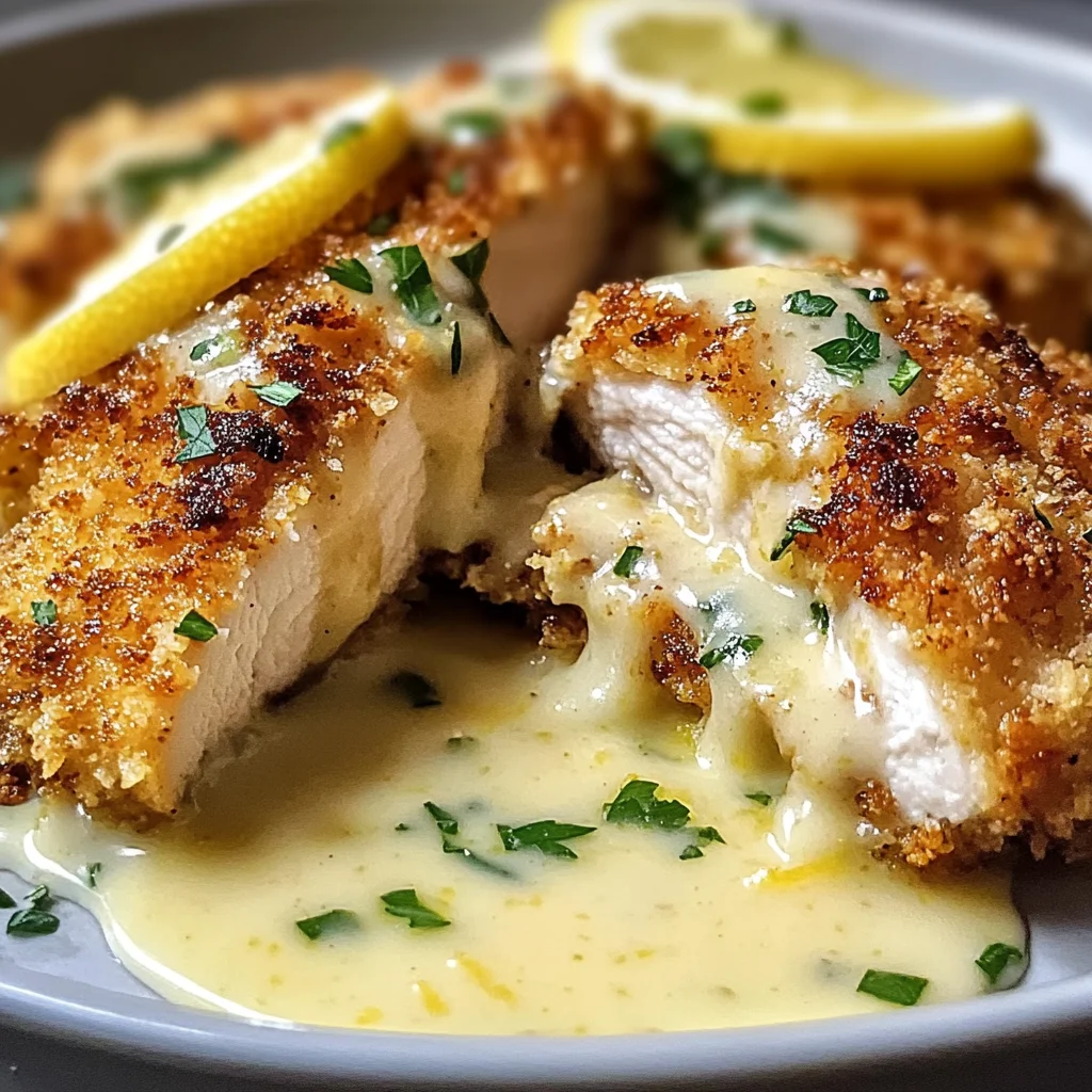 Lemon Pecorino Crusted Chicken with Creamy Lemon Sauce