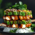 Teriyaki Chicken Avocado Rice Stack