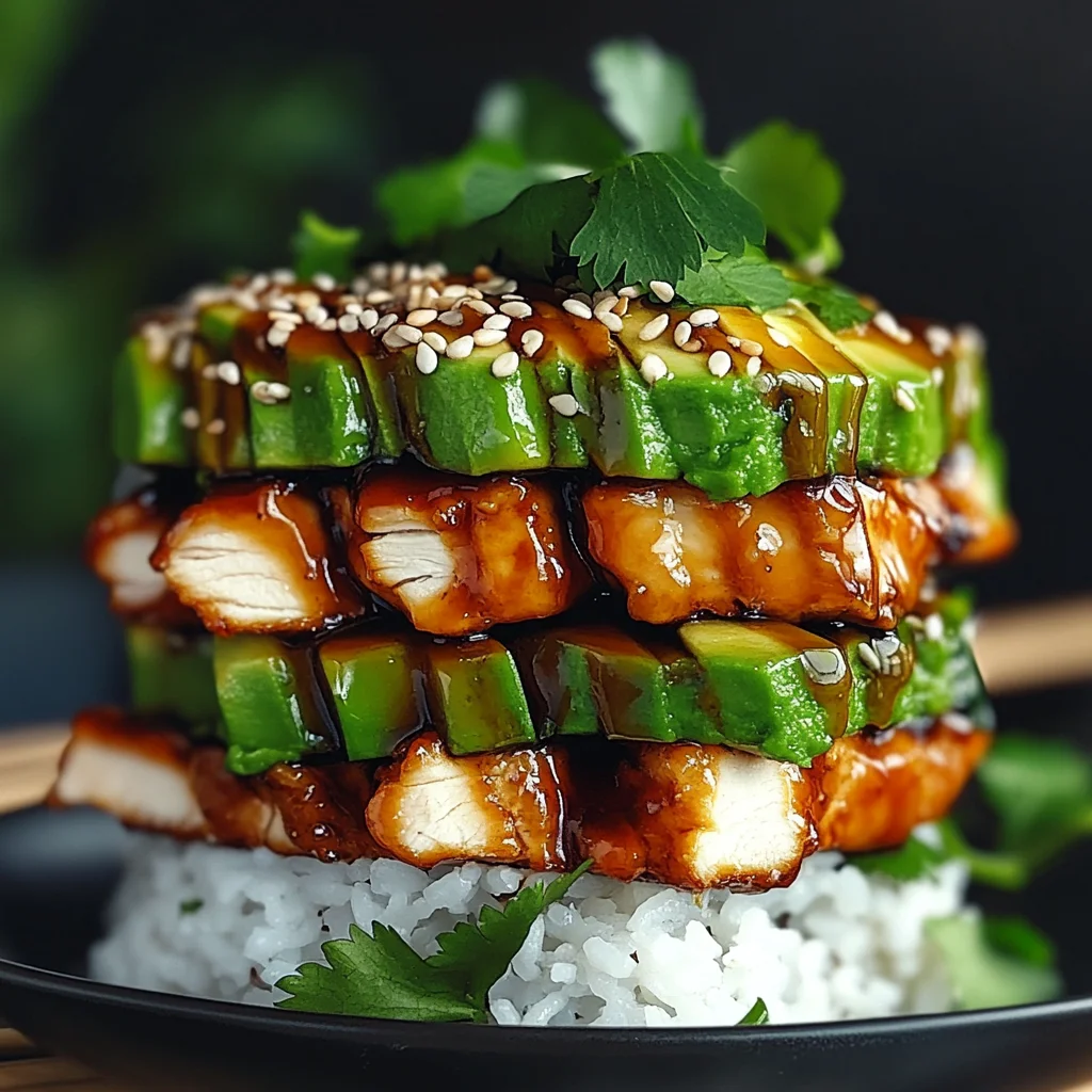 Teriyaki Chicken Avocado Rice Stack