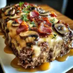 Turkey Bacon Mushroom Swiss Cheese Meatloaf – Easy & Juicy